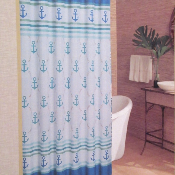 Pottery Barn Anchor Shower Curtain Blue 72l Fabric Nautical Coastal Decor New Shower Curtains Tipidkorpolri Home Garden